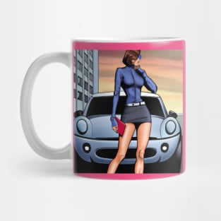 Comic Book Woman Standing with Car Mug